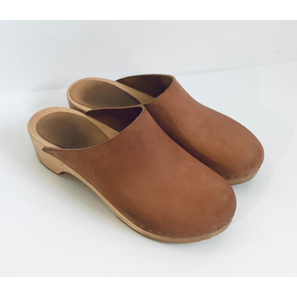 BRYR 5 Camel Clog Wood Heel Worker Clog Natural Leather $298 - Picture 3 of 5